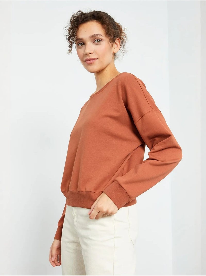 Sweat-shirt femme coupe décontractée à col rond tommy Terracotta - Kiabi
