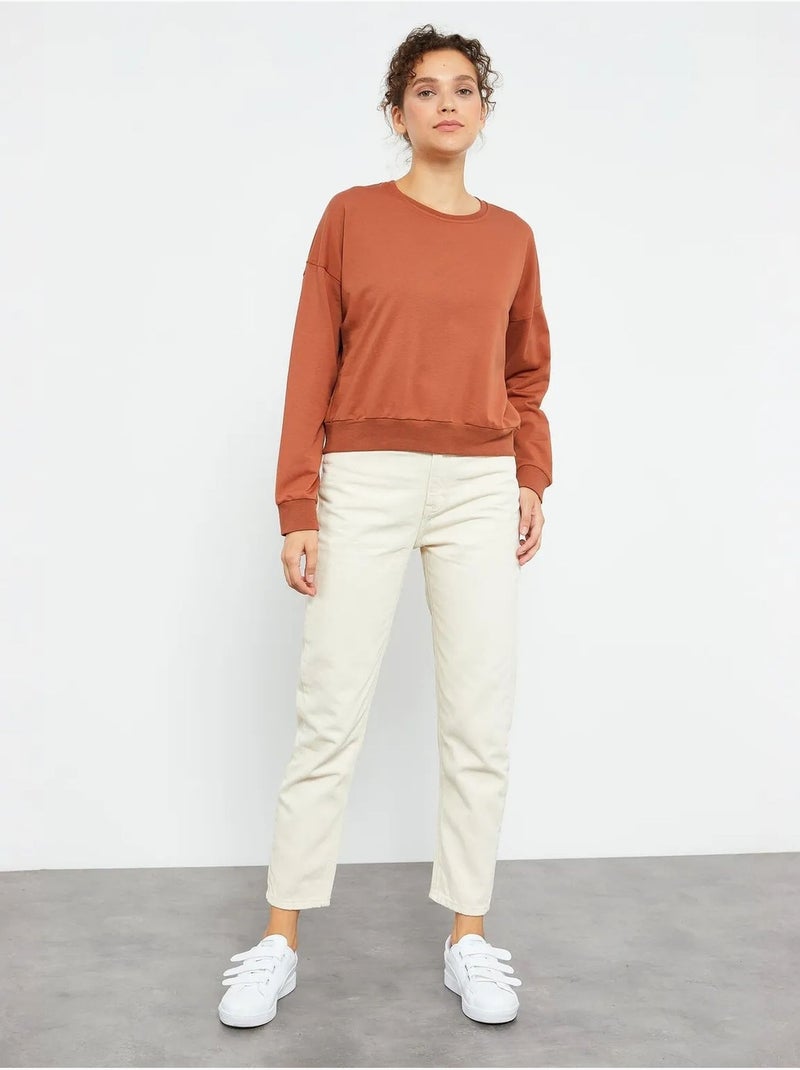 Sweat-shirt femme coupe décontractée à col rond tommy Terracotta - Kiabi