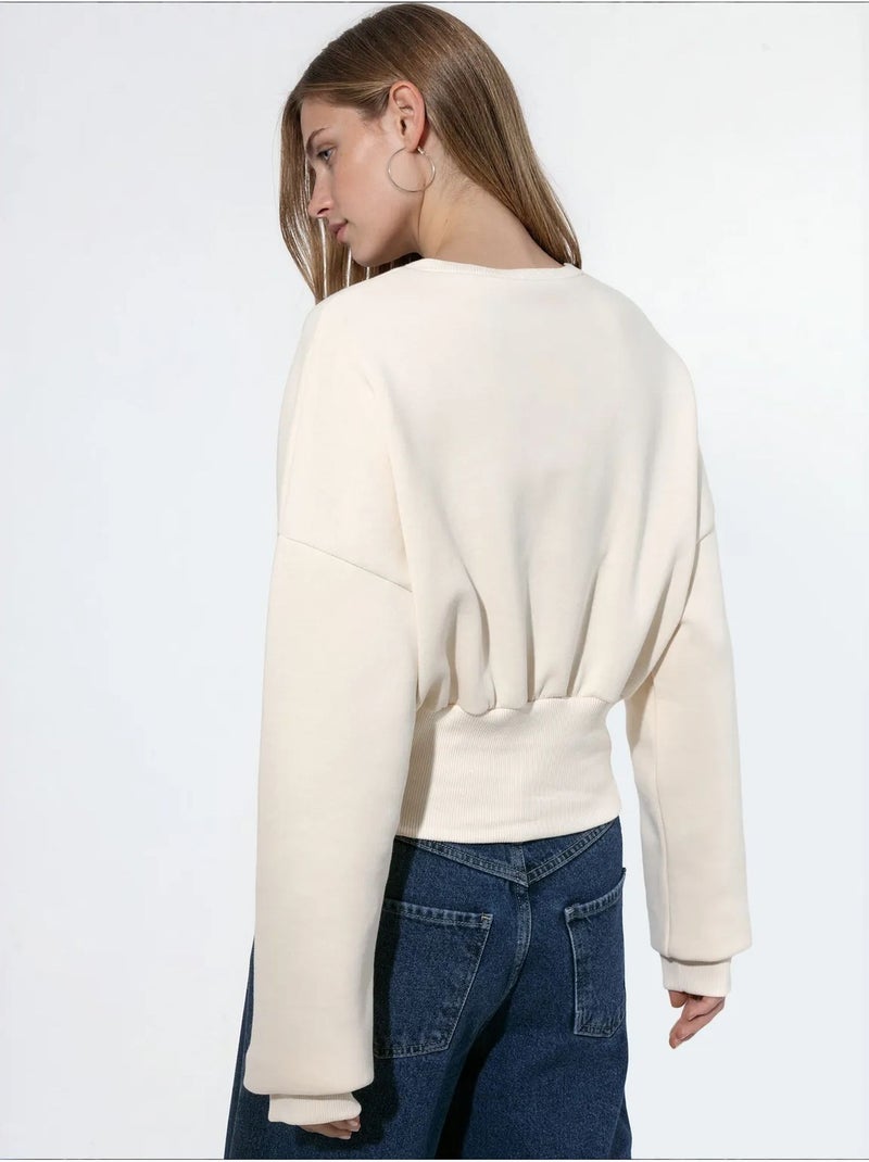 Sweat-shirt femme court à col rond busem Crème - Kiabi