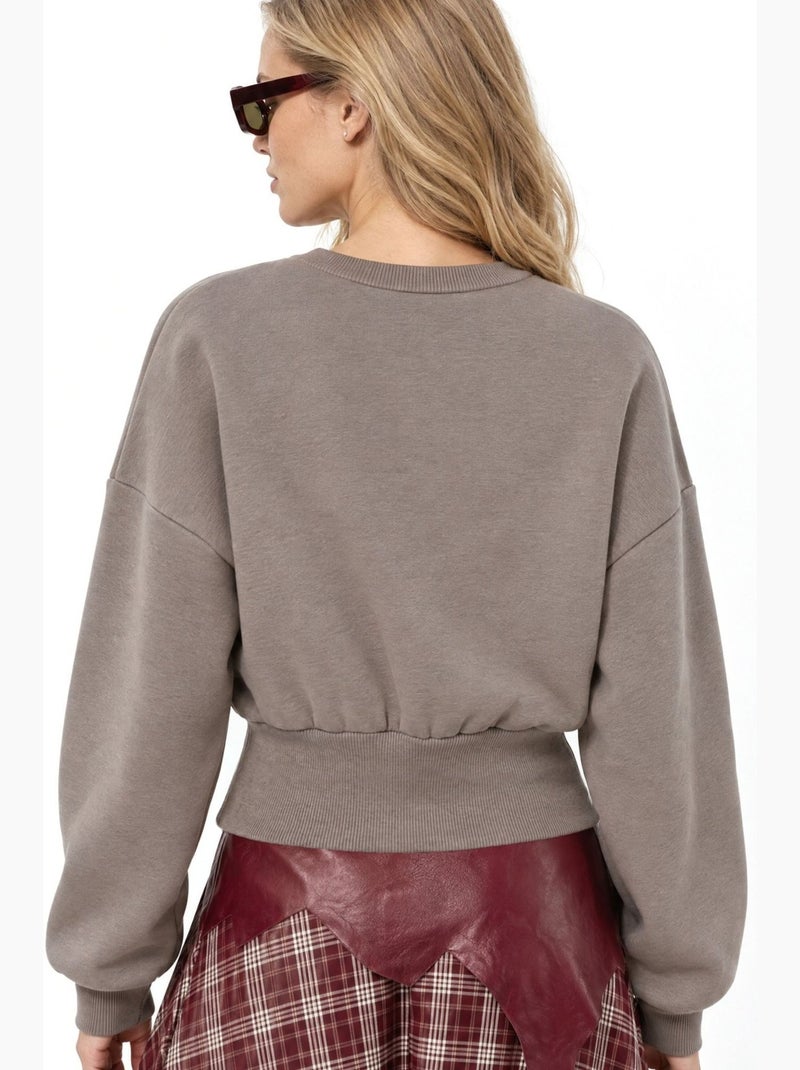 Sweat-shirt femme court à col rond busem Gris - Kiabi