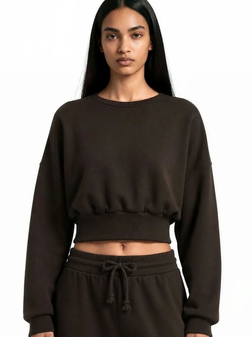 Sweat-shirt femme court à col rond busem - Kiabi Sweat-shirt femme court à col rond busem - Kiabi