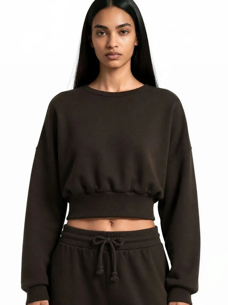 Sweat-shirt femme court à col rond busem Noir - Kiabi
