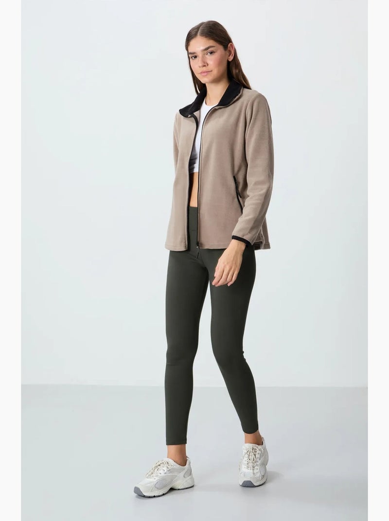 Sweat-shirt femme en maille peluche à fermeture éclair tommy Beige argile - Kiabi