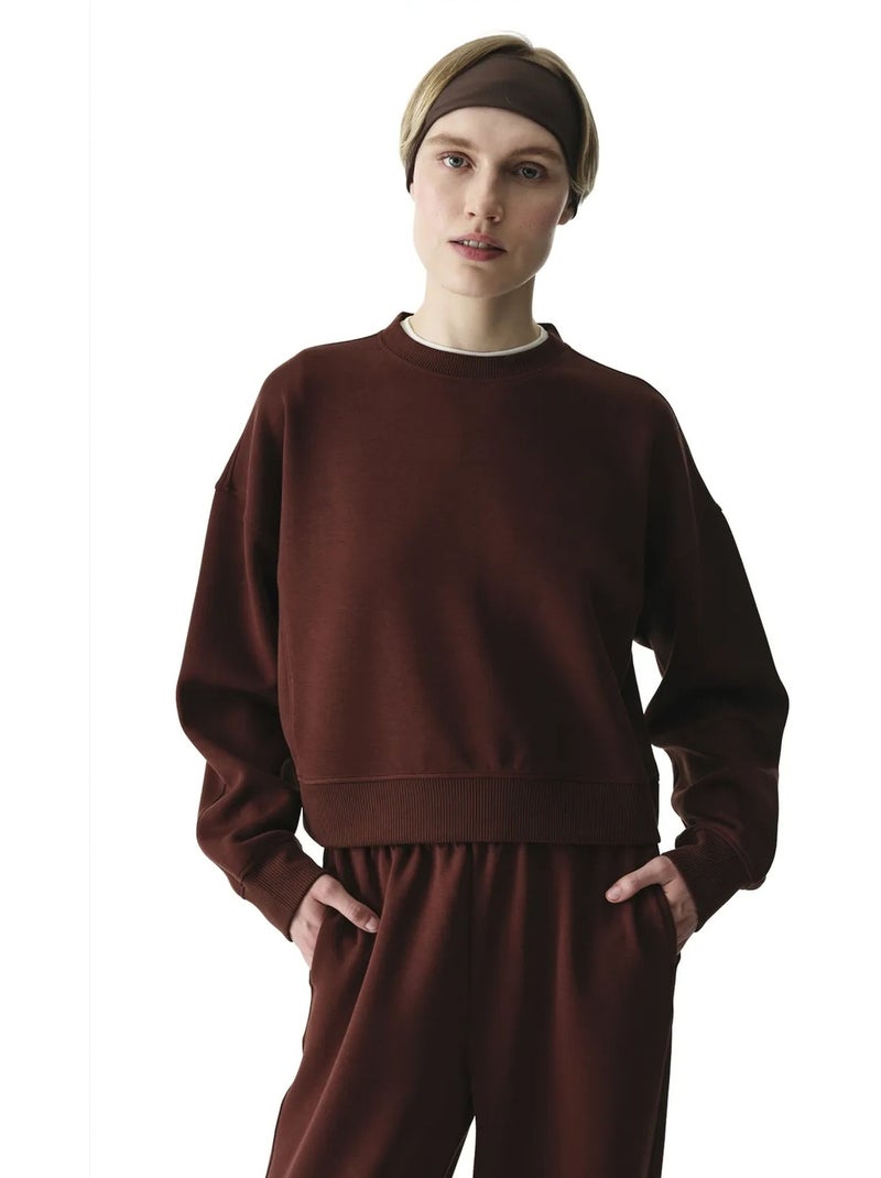 Sweat-shirt femme silky touch au toucher soyeux penti Marron - Kiabi
