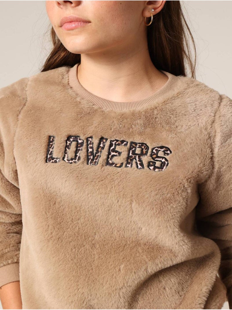 Sweat-shirt fille avec inscription LOVERS en relief & imprimé léopard

 'Deeluxe' Beige - Kiabi