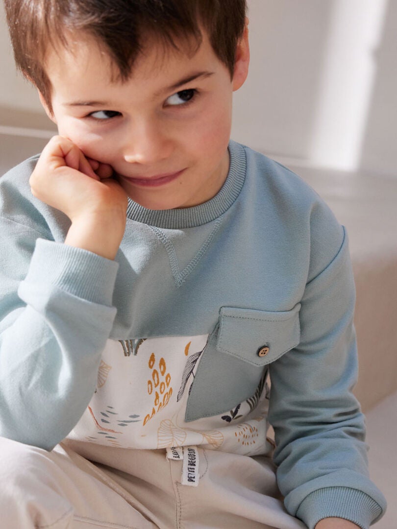 Sweat Garçon George - Bleu Marine, Paillettes Crabe Et Slogan Rigolo (taille? Neuf)