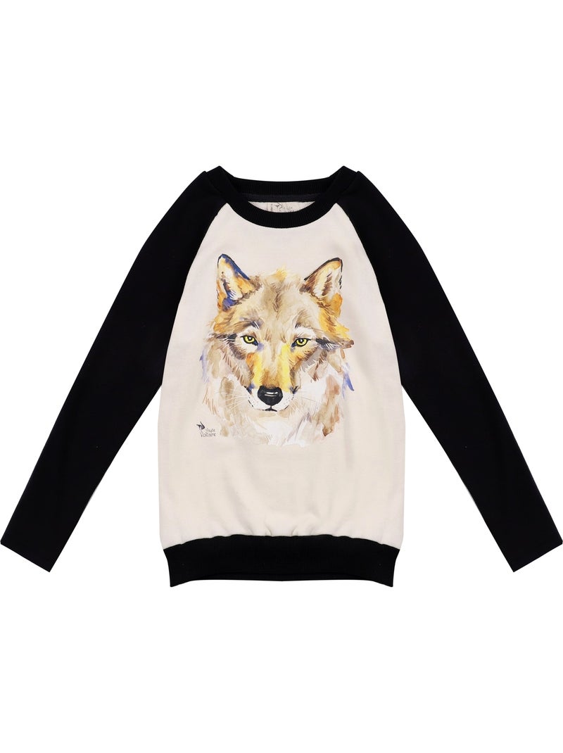 Sweat-Shirt  Garçon  Imprimé Loup  THE WOLF - La Faute à Voltaire Noir Beige - Kiabi