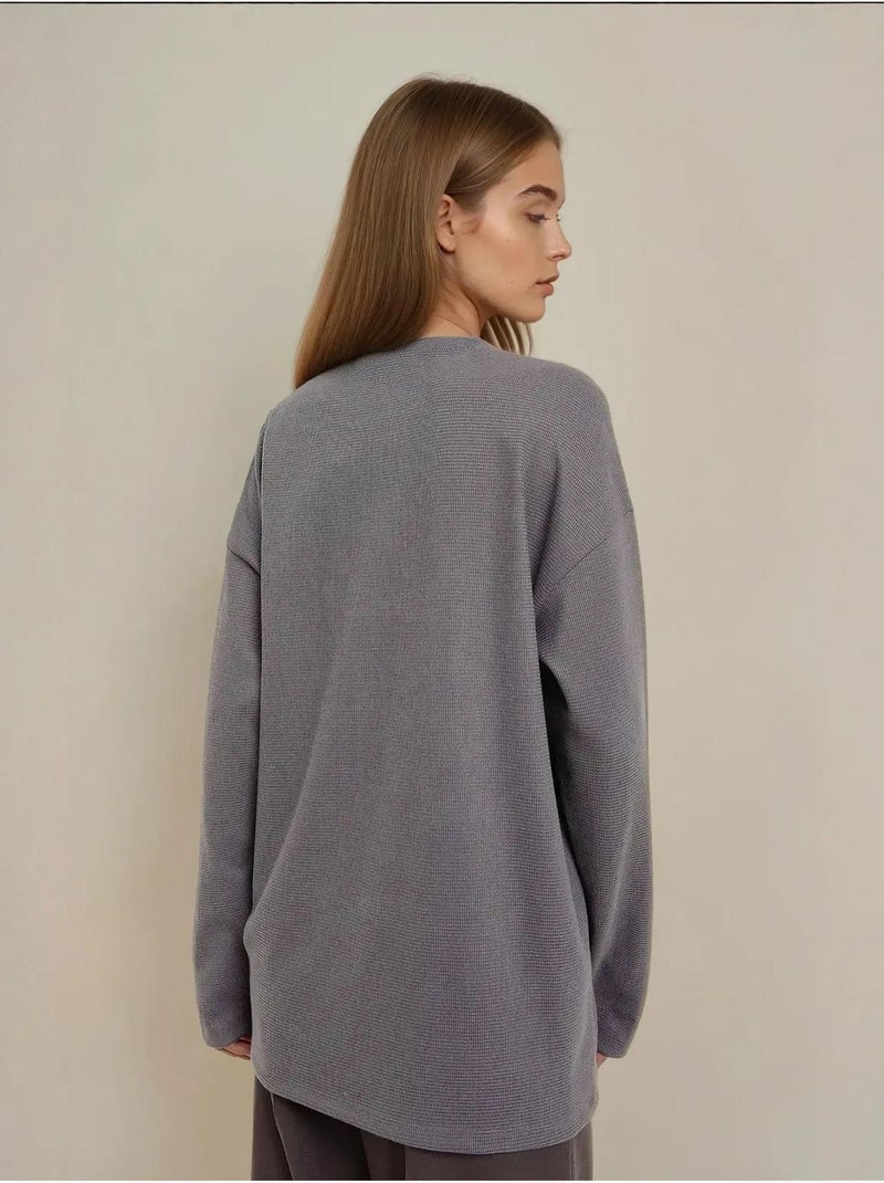 Sweat-shirt gaufré à col rond Gris - Kiabi