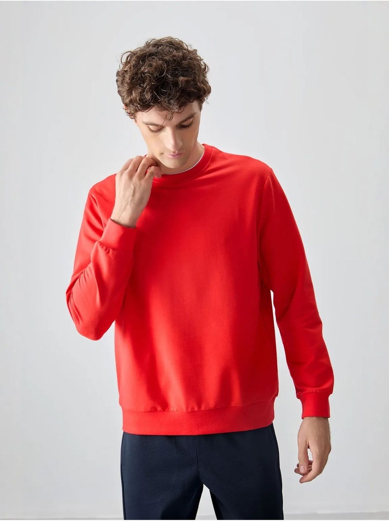 Sweat-shirt homme col rond uni tommy Rouge - Kiabi