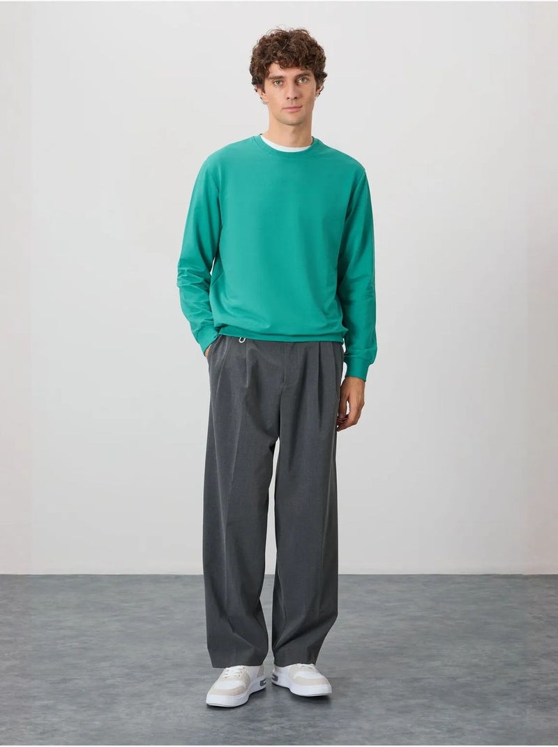 Sweat-shirt homme col rond uni tommy Vert émeraude - Kiabi