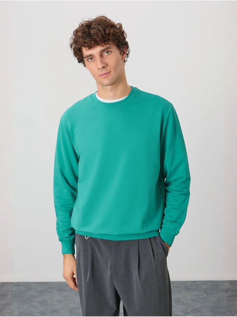 Sweat-shirt homme col rond uni tommy Vert émeraude - Kiabi