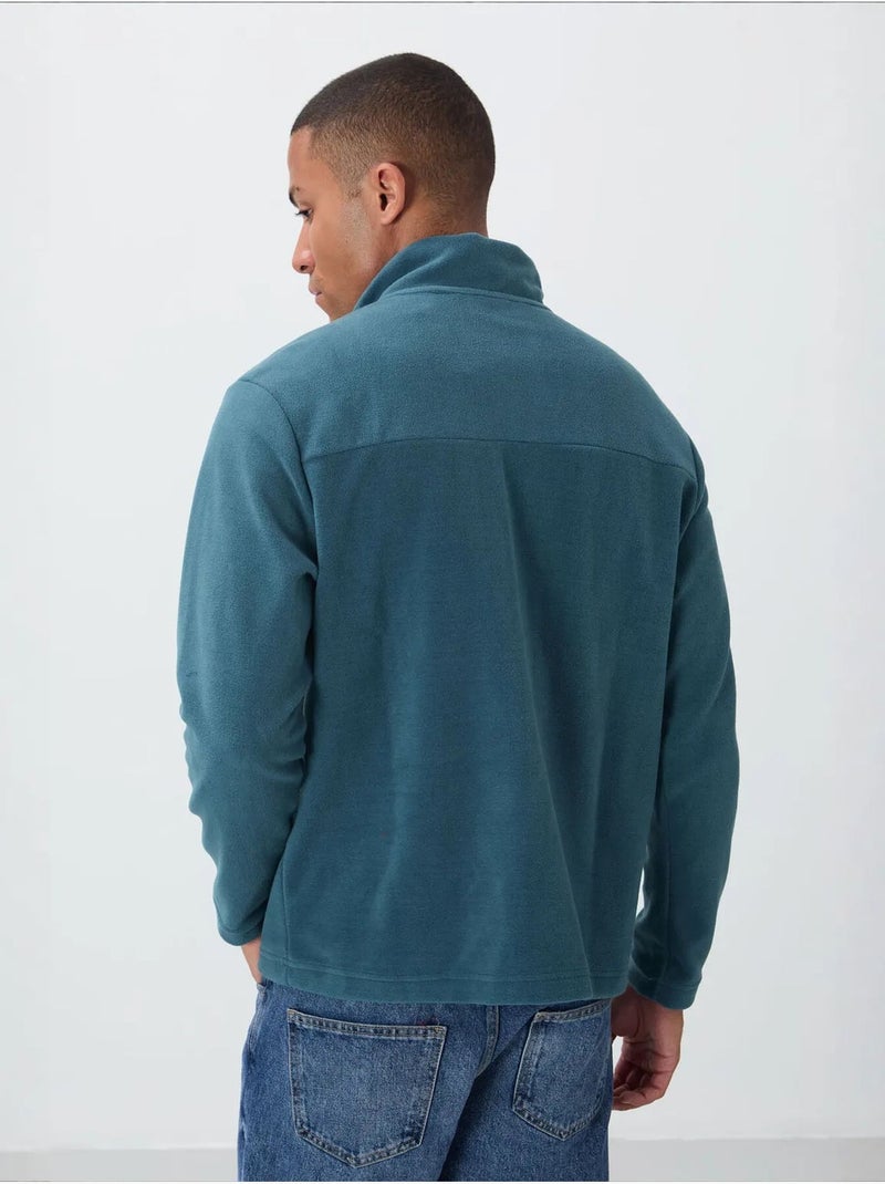Sweat-shirt homme en maille peluche, demi-zip tommy Bleu canard - Kiabi