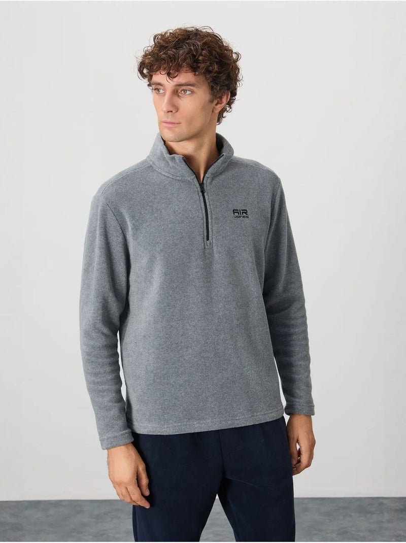 Sweat-shirt homme en maille peluche, demi-zip tommy Gris - Kiabi