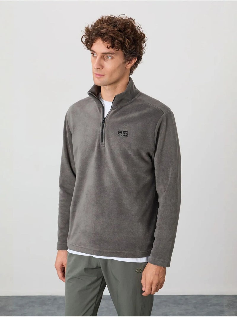 Sweat-shirt homme en maille peluche, demi-zip tommy Gris Noir - Kiabi