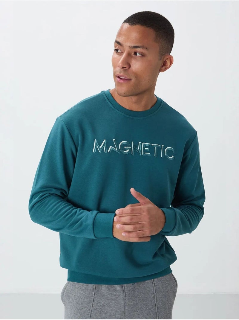 Sweat-shirt homme imprimé à col rond tommy Bleu canard - Kiabi