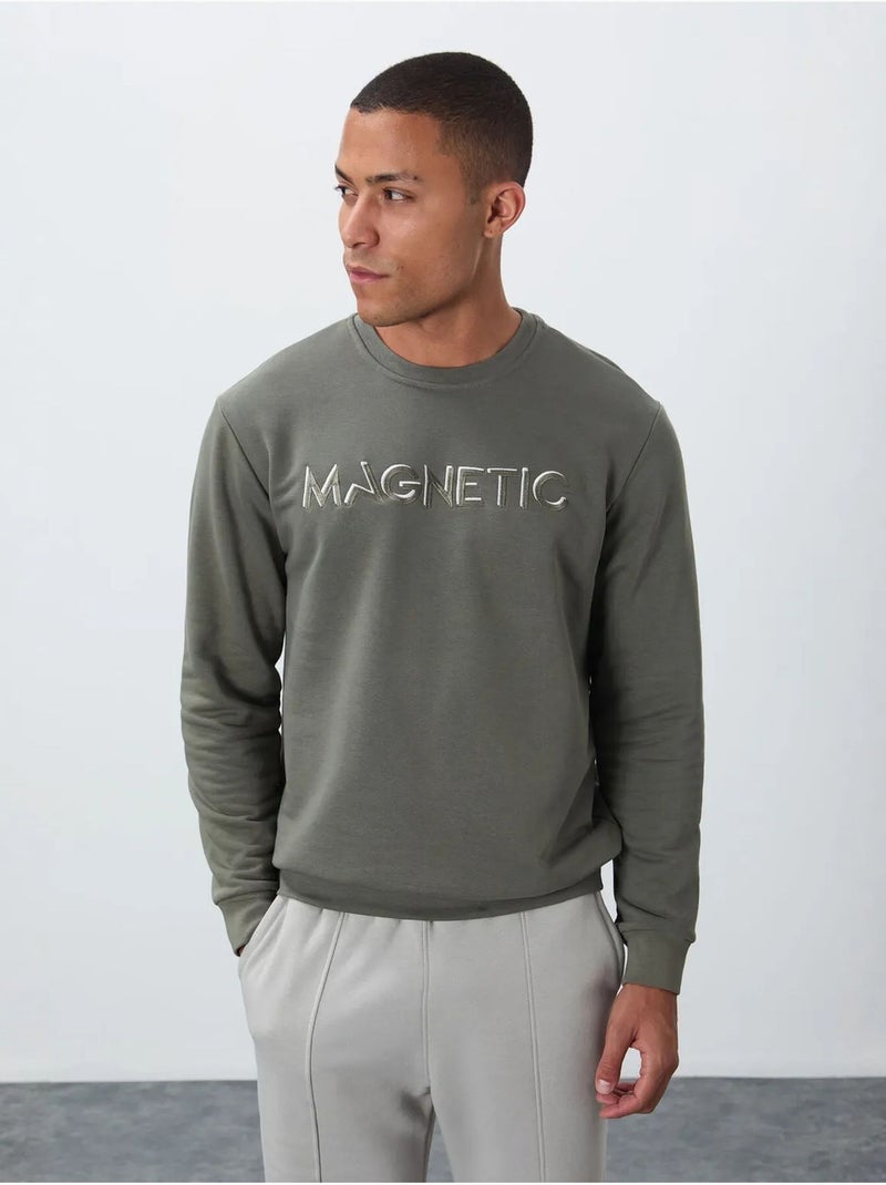 Sweat-shirt homme imprimé à col rond tommy Kaki - Kiabi