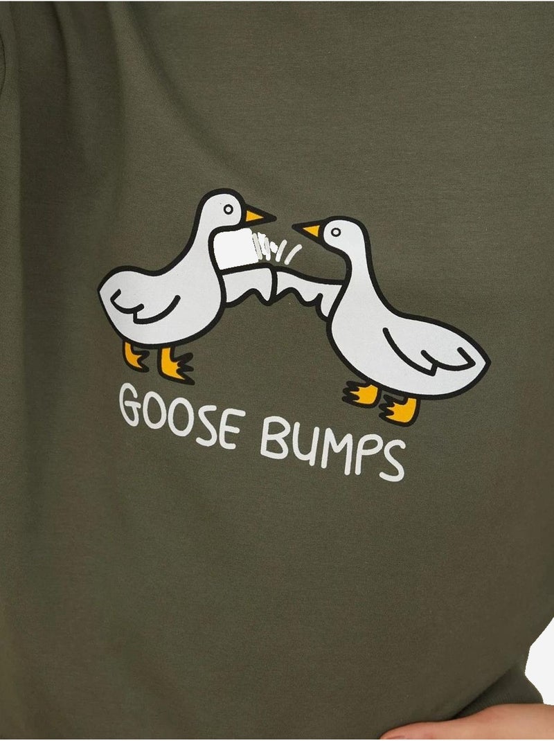 Sweat-shirt imprimé à col ras du cou et coupe décontractée Kaki - Kiabi