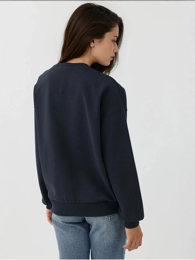 Sweat-shirt imprimé à col ras du cou et manches longues Bleu marine - Kiabi