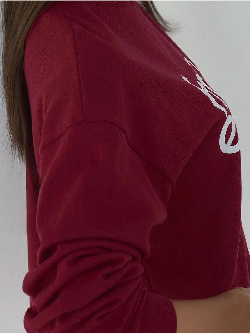 Sweat-shirt imprimé à col ras du cou et manches longues Rouge foncé - Kiabi