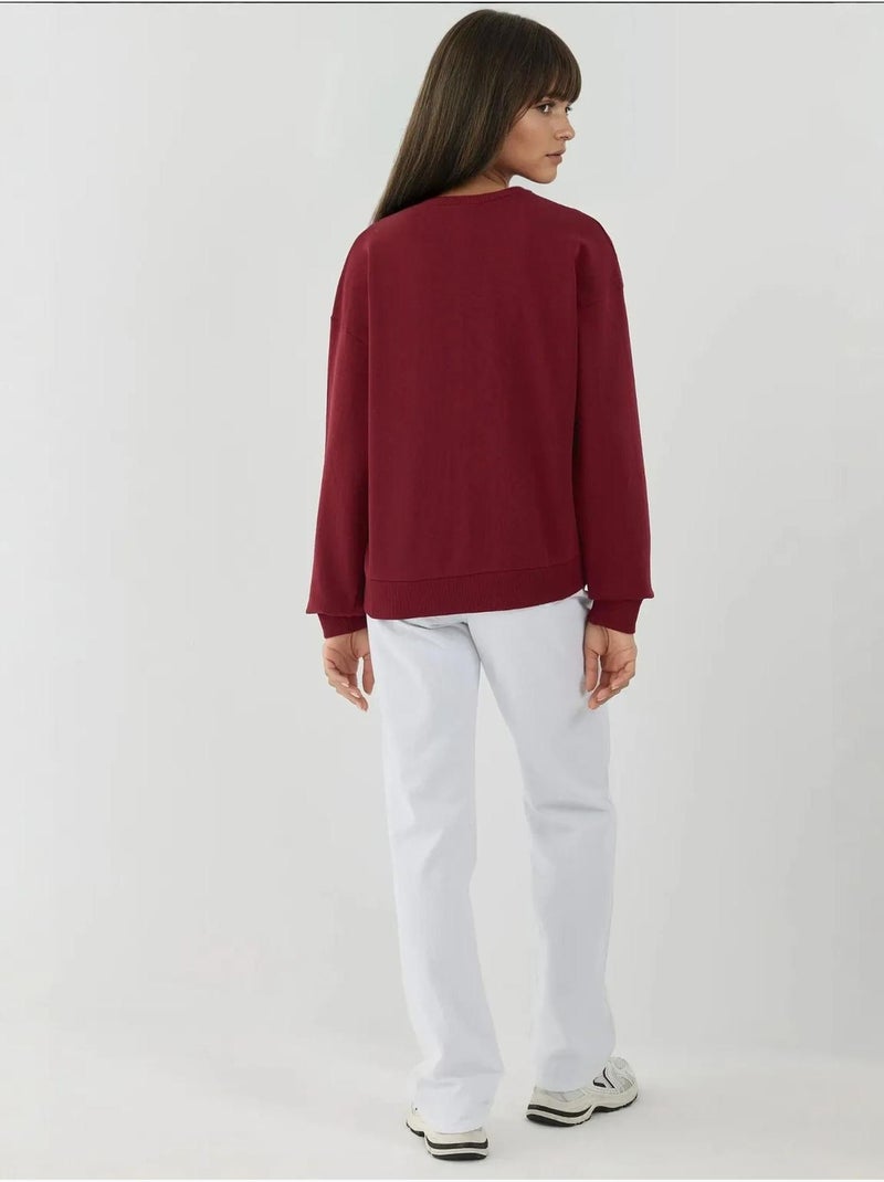 Sweat-shirt imprimé à col ras du cou et manches longues Rouge foncé - Kiabi