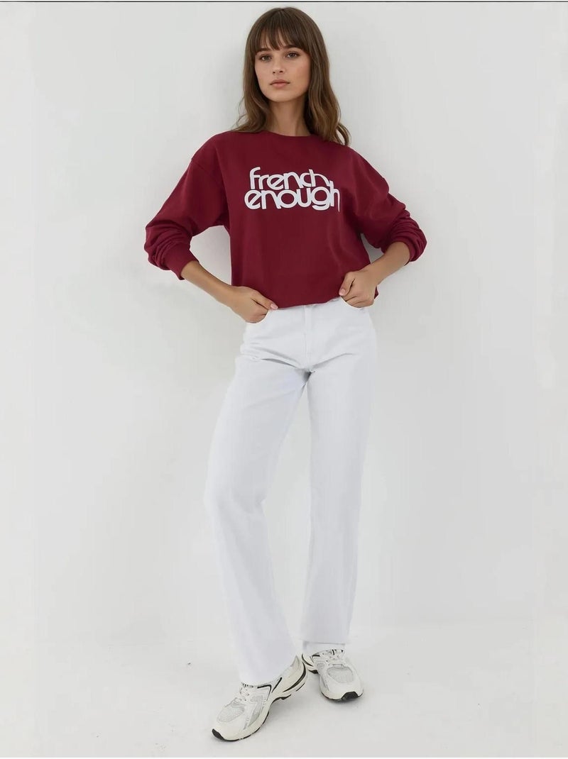 Sweat-shirt imprimé à col ras du cou et manches longues Rouge foncé - Kiabi