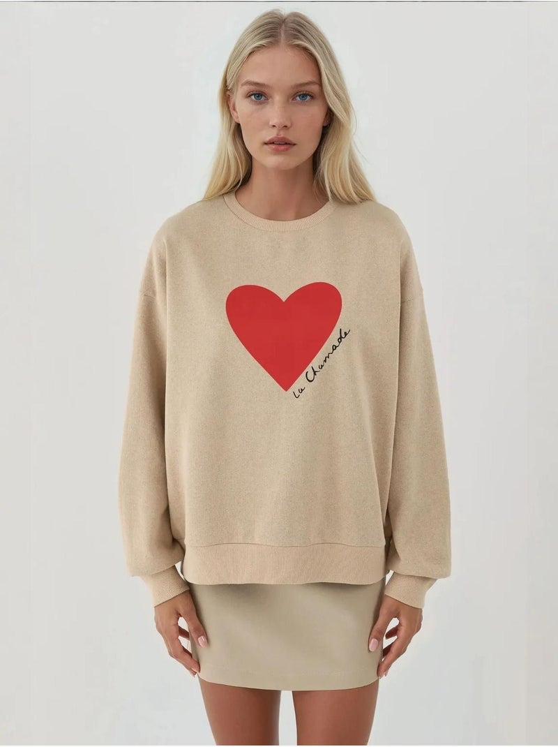Sweat-shirt imprimé à col rond Beige - Kiabi