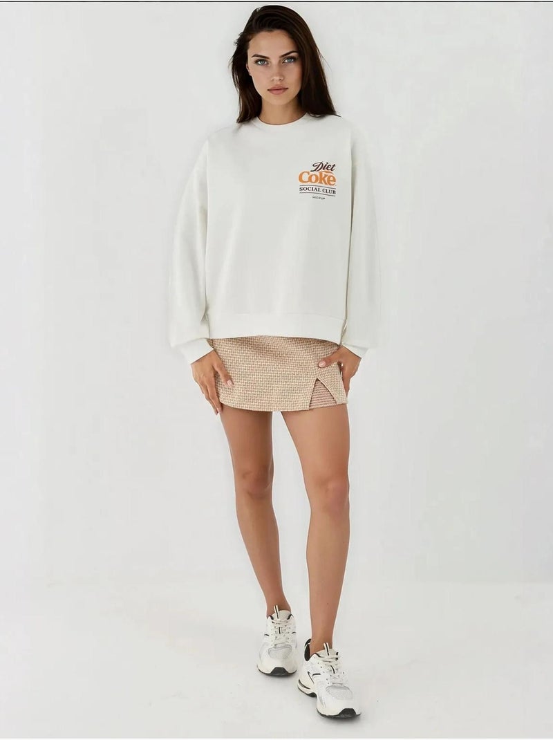 Sweat-shirt imprimé à col rond Blanc cassé - Kiabi