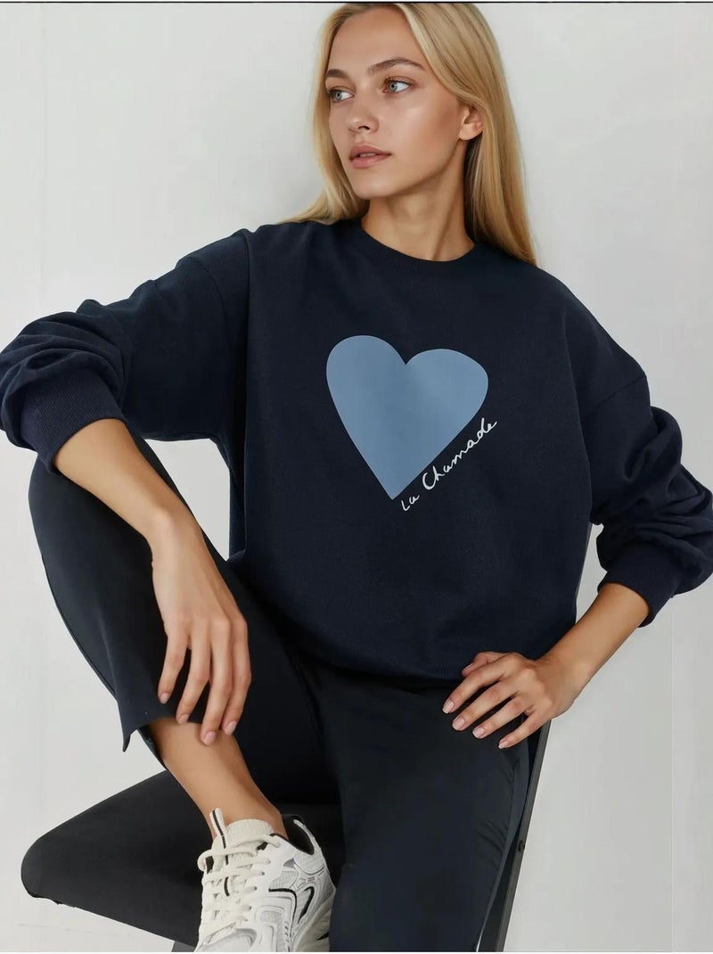 Sweat-shirt imprimé à col rond Bleu marine - Kiabi