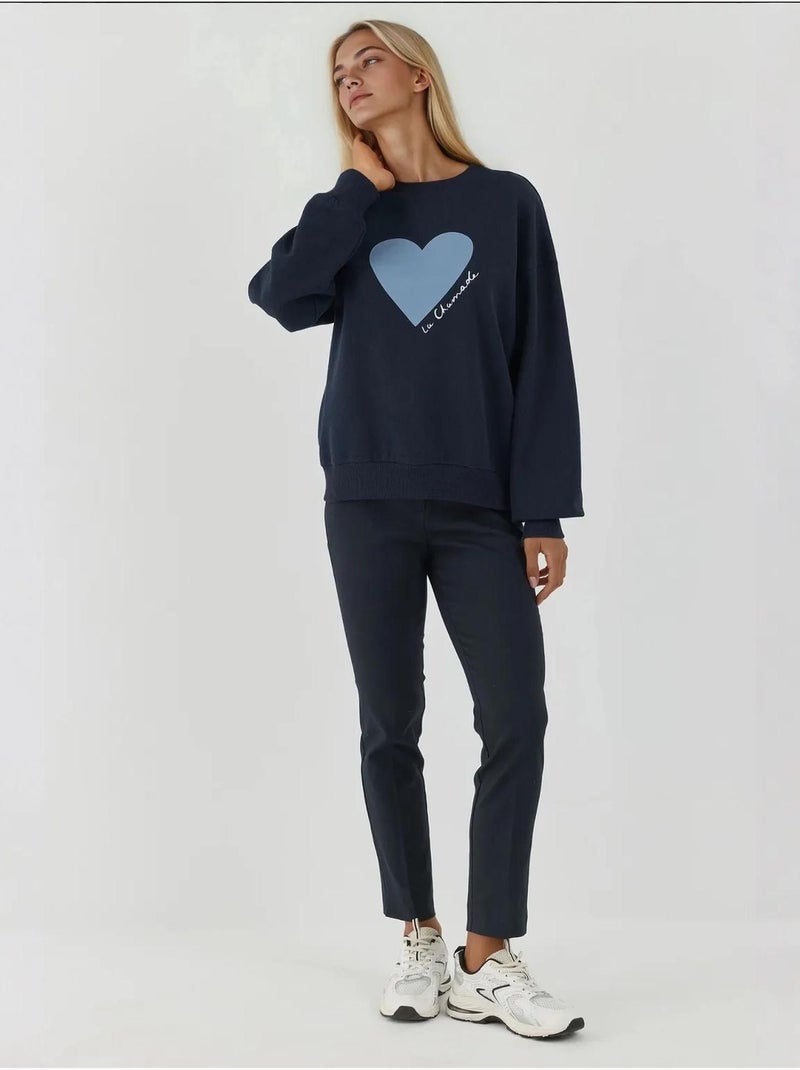 Sweat-shirt imprimé à col rond Bleu marine - Kiabi