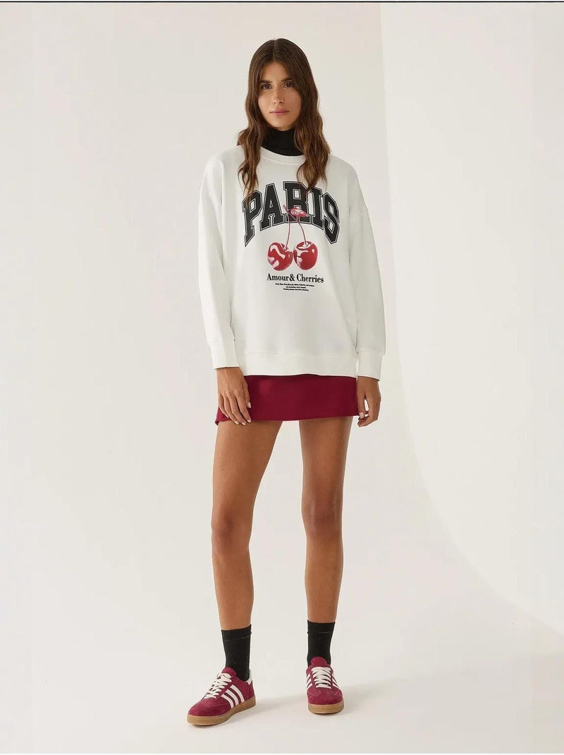 Sweat-shirt imprimé à col rond et coupe décontractée Blanc - Kiabi