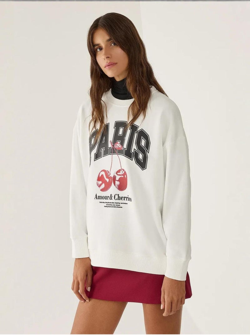 Sweat-shirt imprimé à col rond et coupe décontractée Blanc - Kiabi