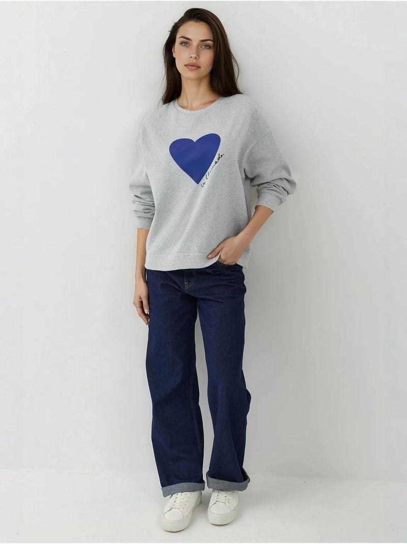Sweat-shirt imprimé à col rond Gris - Kiabi