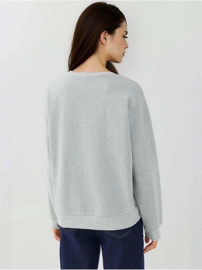 Sweat-shirt imprimé à col rond Gris - Kiabi