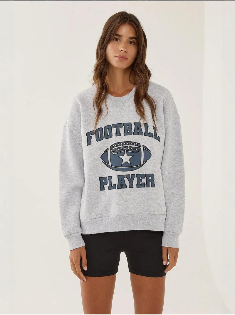 Sweat-shirt imprimé à col rond Gris - Kiabi