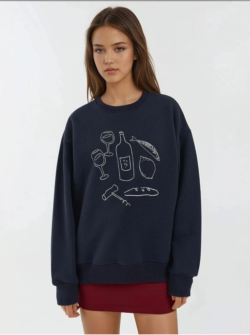 Sweat-shirt imprimé à col rond hiccup Bleu foncé - Kiabi