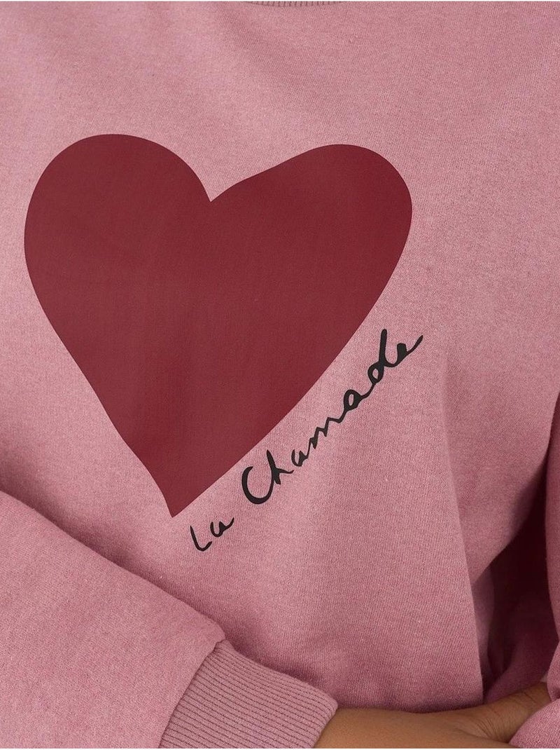 Sweat-shirt imprimé à col rond Vieux rose - Kiabi
