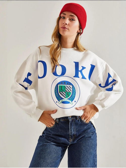 Sweat-shirt imprimé brossé à trois fils bianco lucci - Kiabi Sweat-shirt imprimé brossé à trois fils bianco lucci - Kiabi