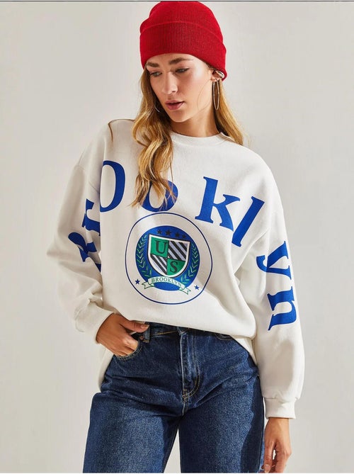Sweat-shirt imprimé brossé à trois fils bianco lucci - Kiabi Sweat-shirt imprimé brossé à trois fils bianco lucci - Kiabi