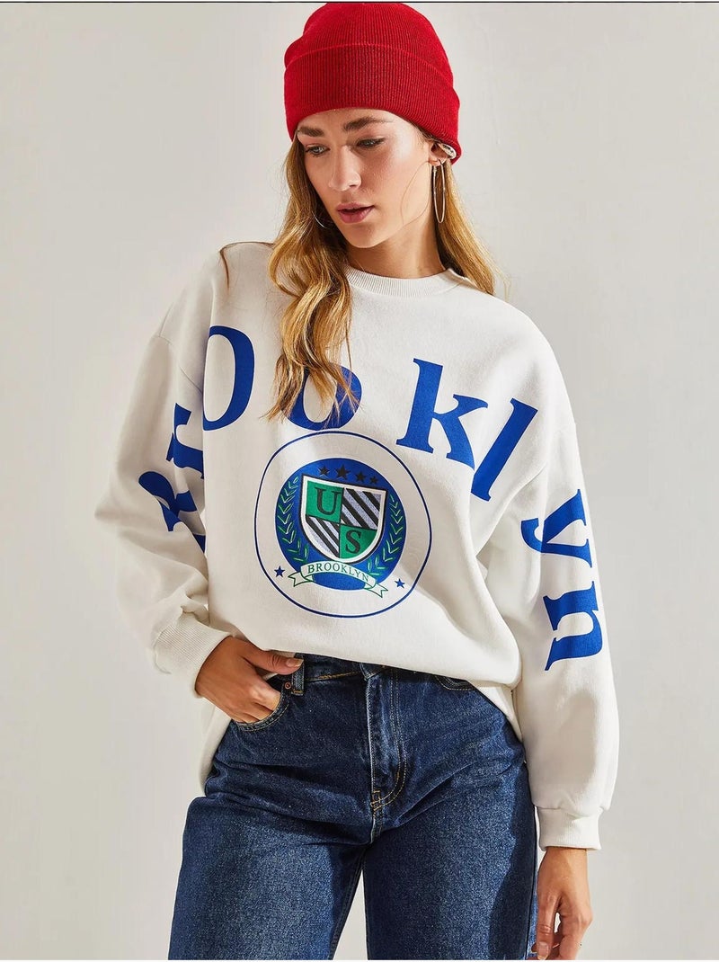 Sweat-shirt imprimé brossé à trois fils bianco lucci Blanc - Kiabi