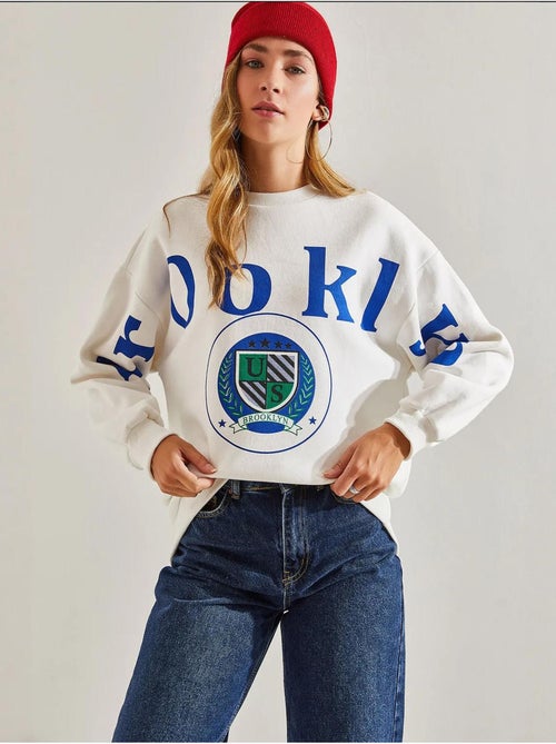 Sweat-shirt imprimé brossé à trois fils bianco lucci - Kiabi Sweat-shirt imprimé brossé à trois fils bianco lucci - Kiabi