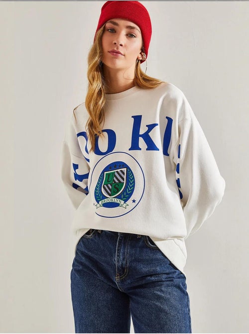 Sweat-shirt imprimé brossé à trois fils bianco lucci - Kiabi Sweat-shirt imprimé brossé à trois fils bianco lucci - Kiabi