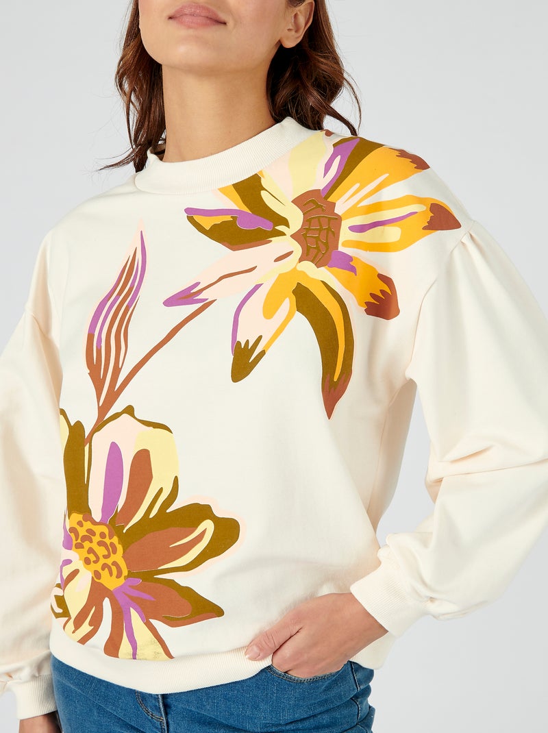 Sweat-shirt imprimé grandes fleurs - Damart Beige clair - Kiabi
