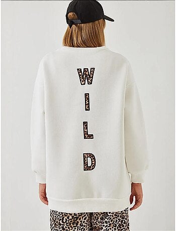 Sweat-shirt imprimé léopard à triple fil brossé et fermeture éclair sur le devant de bianco lucci