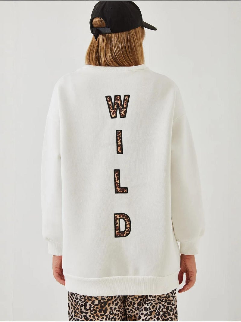 Sweat-shirt imprimé léopard à triple fil brossé et fermeture éclair sur le devant de bianco lucci Blanc - Kiabi
