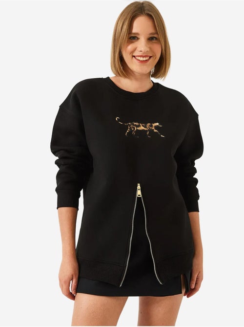Sweat-shirt imprimé léopard à triple fil brossé et fermeture éclair sur le devant de bianco lucci - Kiabi Sweat-shirt imprimé léopard à triple fil brossé et fermeture éclair sur le devant de bianco lucci - Kiabi