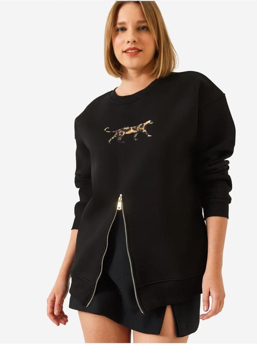 Sweat-shirt imprimé léopard à triple fil brossé et fermeture éclair sur le devant de bianco lucci - Kiabi Sweat-shirt imprimé léopard à triple fil brossé et fermeture éclair sur le devant de bianco lucci - Kiabi