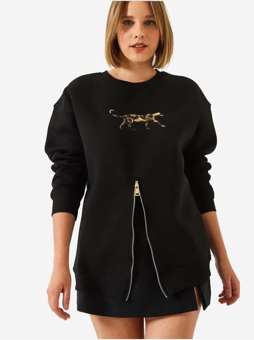 Sweat-shirt imprimé léopard à triple fil brossé et fermeture éclair sur le devant de bianco lucci - Kiabi Sweat-shirt imprimé léopard à triple fil brossé et fermeture éclair sur le devant de bianco lucci - Kiabi