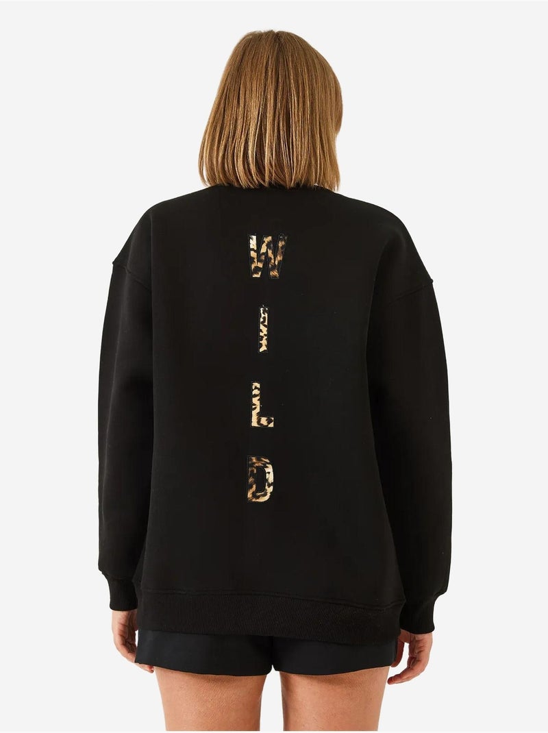 Sweat-shirt imprimé léopard à triple fil brossé et fermeture éclair sur le devant de bianco lucci Noir - Kiabi