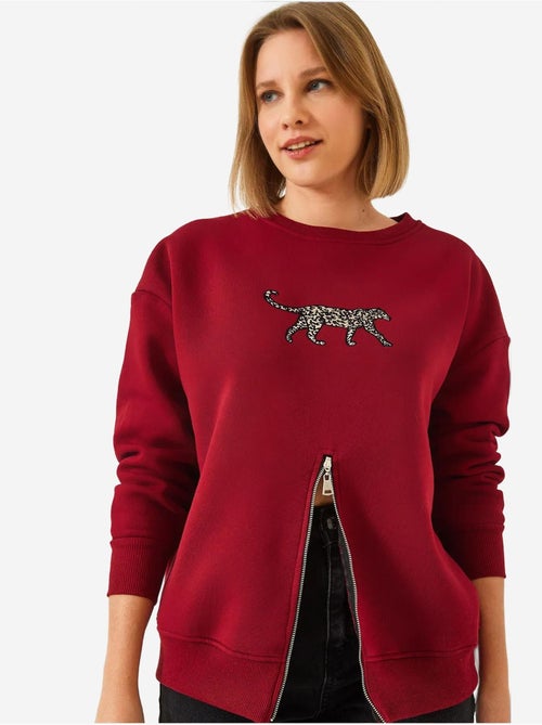 Sweat-shirt imprimé léopard à triple fil brossé et fermeture éclair sur le devant de bianco lucci - Kiabi Sweat-shirt imprimé léopard à triple fil brossé et fermeture éclair sur le devant de bianco lucci - Kiabi