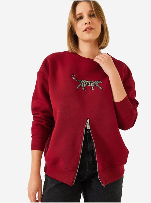 Sweat-shirt imprimé léopard à triple fil brossé et fermeture éclair sur le devant de bianco lucci - Kiabi Sweat-shirt imprimé léopard à triple fil brossé et fermeture éclair sur le devant de bianco lucci - Kiabi